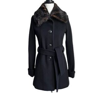 Anne Klein Wool Faux Fur Collar Jacket